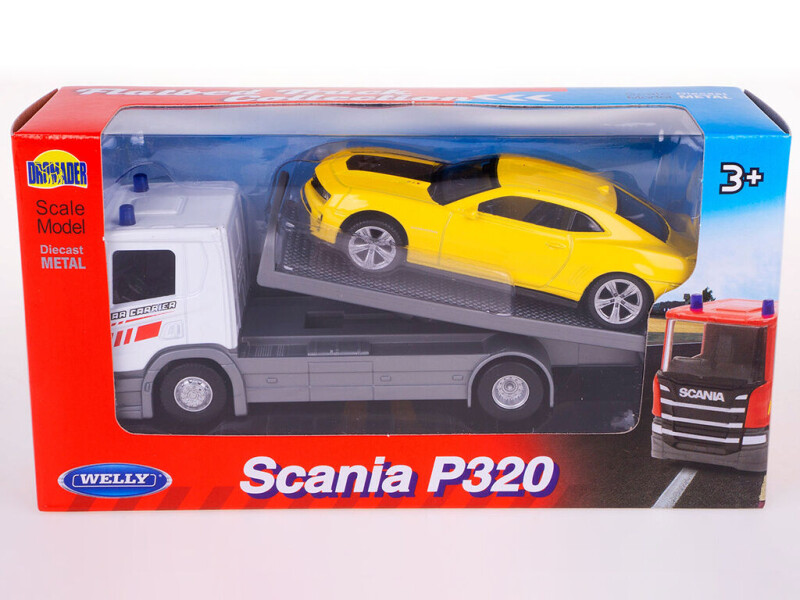 Welly odtahovka Scania P320 + Chevrolet Camaro 1:43